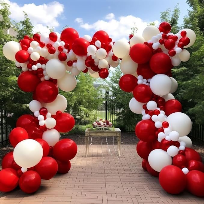 Red Balloon Arch Garland Kit Double Stuffed Ruby Red Balloons Different Sizes Latex for Birthday Valentine Mother's Day Wedding Baby Shower Bridal Shower Engagement Anniversary Party Decor