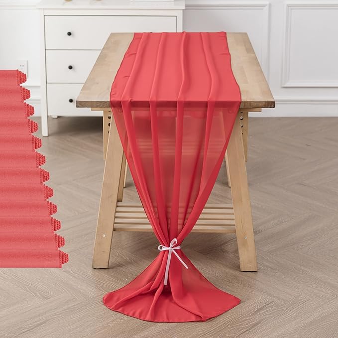 12Pack 9ft Christmas Chiffon Table Runner 14x108 Inch Sheer Romantic Table Runner for Wedding Birthday Party Bridal Shower Outdoor Decoration-Red