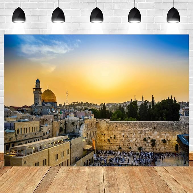 5x3ft Jerusalem Western Wall Backdrop Jewish New Year Photography Background Rosh Hashanah Shana Tova Sukkot Sukkah Yom Kippur Purim Passover Hanukkah Banner Decorations Photo Booth Prop