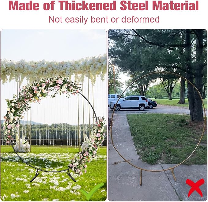 7 Ft Round Wedding Arch Stand with Metal Base for Flower Balloon Decoration, Circle Backdrop Stand Frame for Ceremony, Birthday Party, Baby Shower, Black