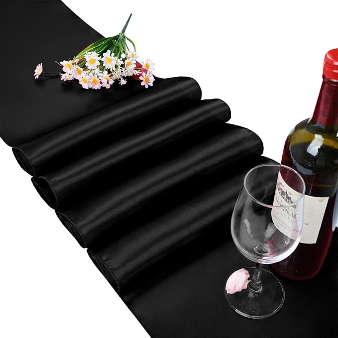 Pesonlook 15 Pack Black Satin Table Runners 12 x 108 Inch Long Table Runners for Rectangle Round Tables,Smooth Satin Table Runner for Wedding,Birthday Party Banquets Graduation Engagements Decoration