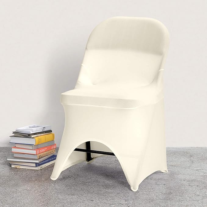 Peomeise Stretch Spandex Folding Chair Cover with Open Back for Wedding Party Dining Banquet Event (Ivory with Open Back,6pcs)