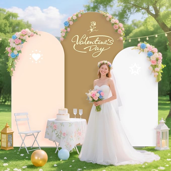 Set of 3 Wedding Arch Cover Brown Arches Backdrop Cover 6FT 5FT 4FT Spandex Backdrop Covers for Balloon Arch Stands Chiara Arched Covers Stretchy Backdrops for Baby Shower Graduation Party Decor