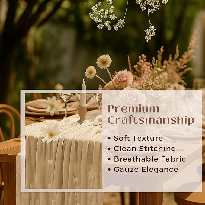 12 Pack Brown Cheesecloth Table Runner – 10FT x 12pcs Rustic Gauze Table Runners for Fall Wedding, Thanksgiving, Farmhouse Dinner, Boho Party Décor