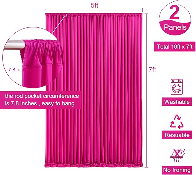 Fuchsia Backdrop Curtain for Parties Birthday Party Wrinkle Free Hot Pink Photo Curtains Backdrop Drapes Fabric Decoration for Wedding 5ft x 7ft,2 Panels
