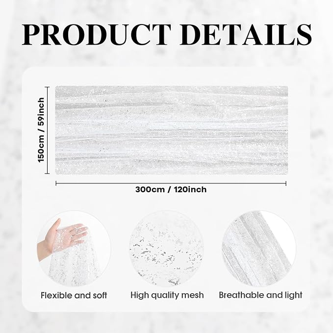 Artoid Mode White Silver Gauze Table Runner 59x120 Inch 10FT, Glitter Metallic Foil Sheer Dining Holiday Wedding Anniversary Birthday Table Decor for Home Party