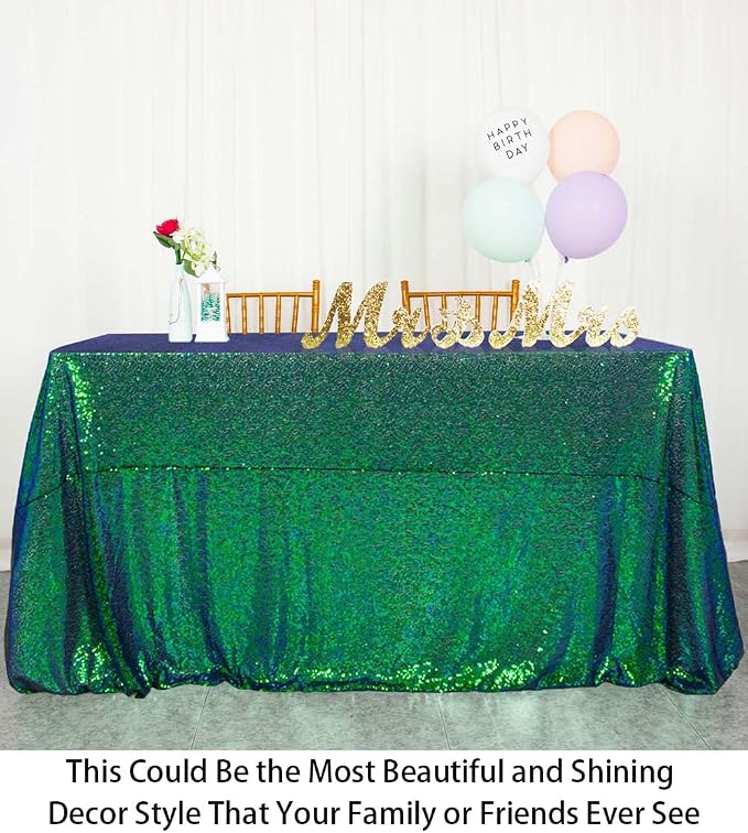 ShiDianYi Sequin Tablecloth Rectangle 50x72-Inch Iridescent Green Table Cloths for Parties Rectangular Table Cover Overlay Green Blue Sequin Fabric Linens Birthday/Baby Shower/Tea Party Decor