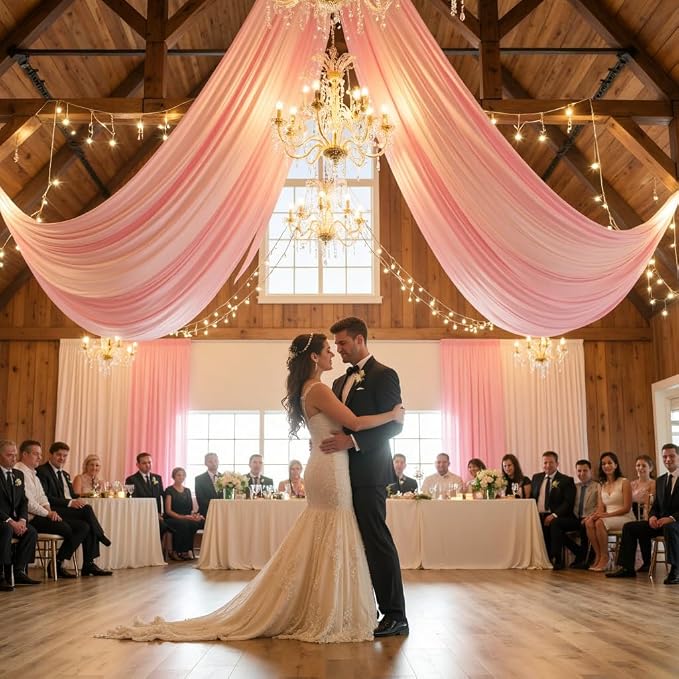 20x16ft Baby Pink Backdrop Curtain for Party, 4 Panels Wrinkle Free 16 Foot Long Polyester Photo Backdrop Drapes Photography Background for Wedding Birthday Gathing
