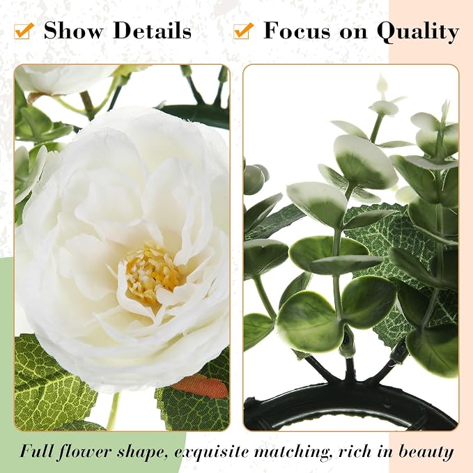 Yunlly 16 Set Rose Candle Rings Wreaths 3 Inch Center with Flameless LED Candles Artificial Rose Light Garland Fake Electric Votive Tealights Bulk Funeral Wedding Table Centerpieces Decor(White)