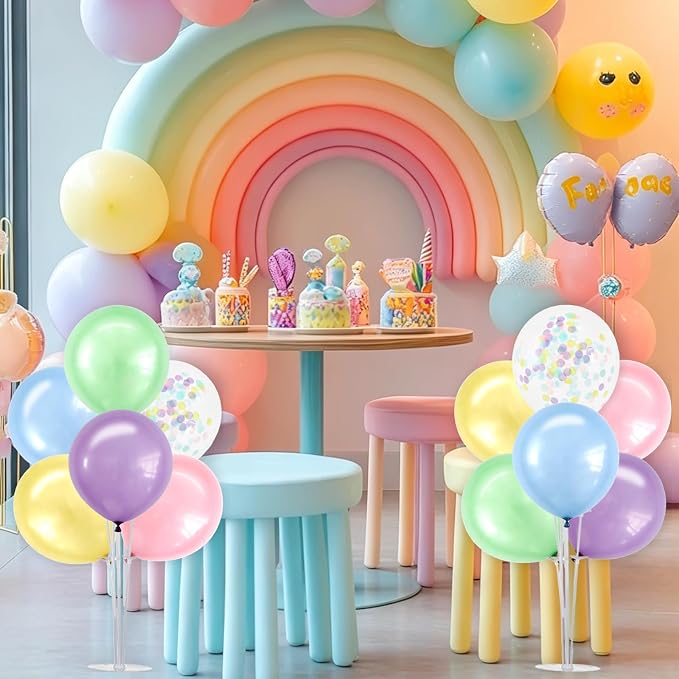 TONIFUL 4 Set Spring Macaron Theme Balloon Centerpieces for Table,Balloon Stand Kit for Kid Party Decor,Birthday Decorations Baby Shower Gender Reveal Engagement Easter Bridal Shower