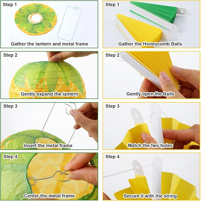 Retisee 18 Pcs Pineapple Party Decoration Yellow Pineapple Hanging Paper Lantern Honeycomb Fans Summer Fruit Honeycomb Ball for Summer Fruit Pineapples Theme Party Ceiling Decor Supplies