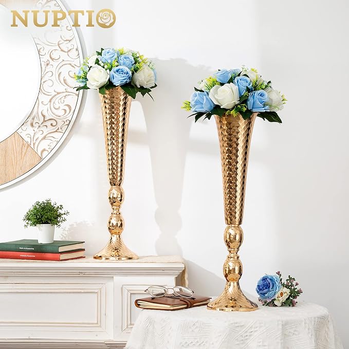 NUPTIO Flower Balls for Wedding Table Centerpieces, Blue & White Fake Rose | 6 Pcs Artificial Silk Floral Bouquet Arrangements, for Birthday Party, Baby Shower, Quinceanera, Housewarming Decorations