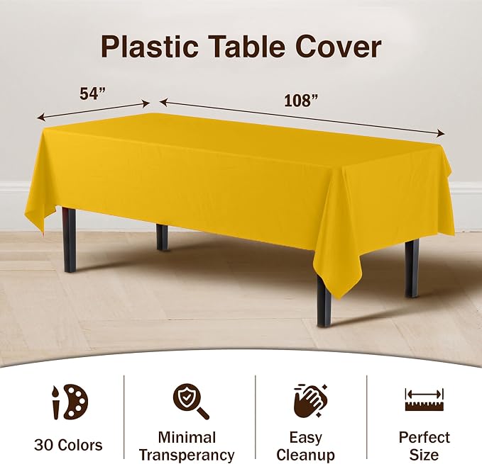 Exquisite Yellow Tablecloths for Rectangle Tables 48 Pack Plastic Table Cloth Disposable 54" X 108" Yellow Table Cloths Rectangle Tablecloth Plastic Tablecloths Rectangular Party Supplies