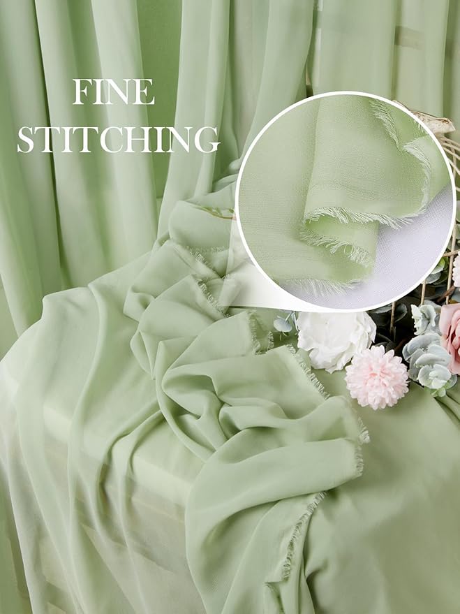 20 Yard Sage Green Chiffon Fabric by The Yard, 58 Inch Wide Elegant Sheer Chiffon Fabric for Wedding Costume Sewing Clothing Crafting Table Runner DIY Project
