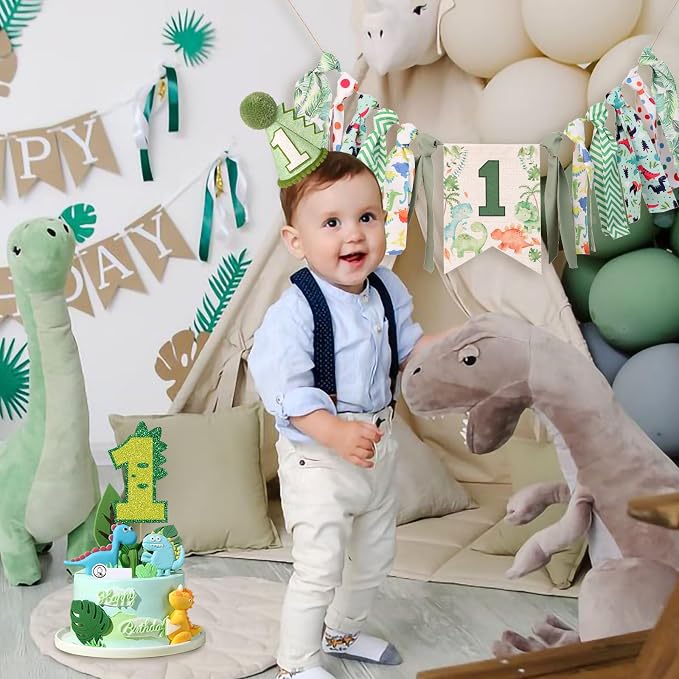 Dinosaur 1st Birthday Decorations Boy High Chair Banner First One Year Old