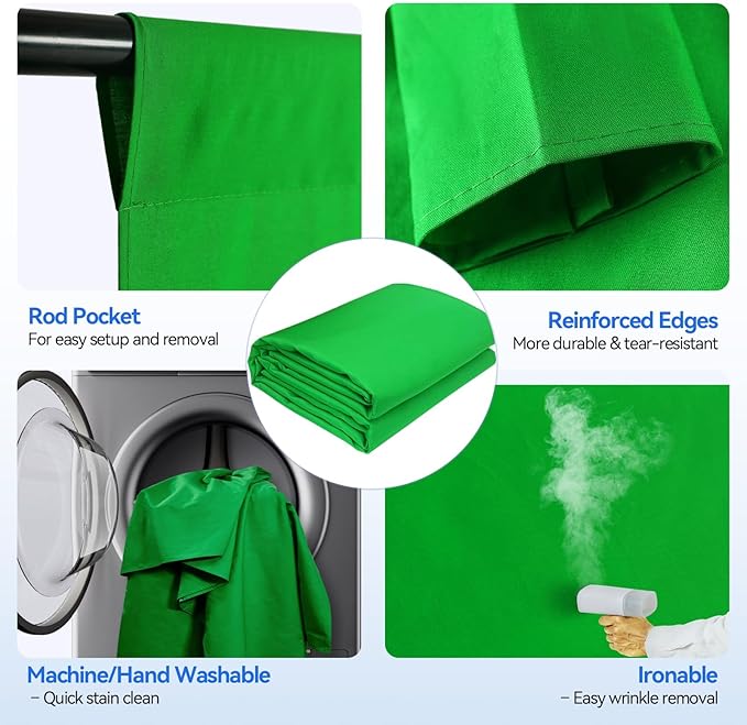 EMART 7 x 10ft Green Screen Backdrop Kit with Tripod Stand, Photography Background Support System with 6 x9ft 100% Cotton Muslin Chromakey Backdrop for Photo Studio, Video Shooting, Live Streaming