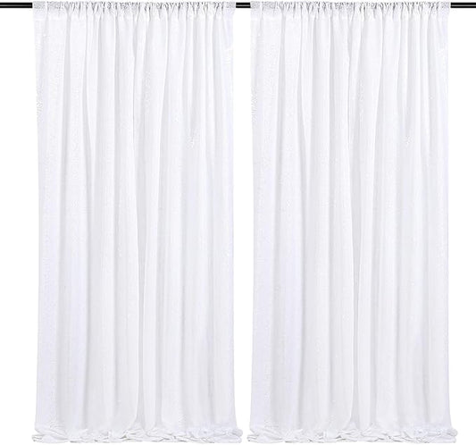 Party Backdrop Curtains 2 Panels 4ftx8ft White Sequin Photo Backdrop Glitter Fabric for Wedding Birthday Party Background Drapes Christmas Decorations