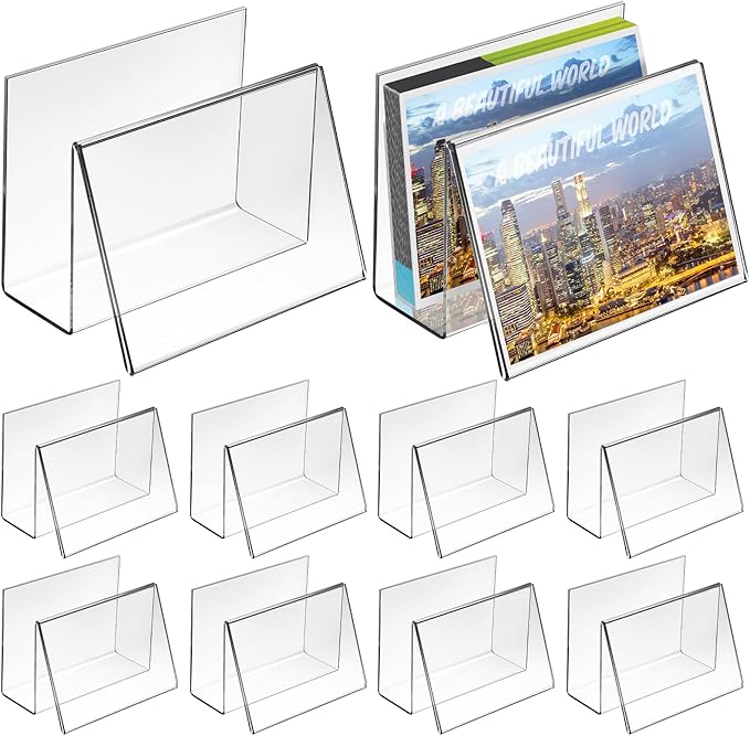 Crtiin 10 Pcs Clear Acrylic Postcard Display Holder Business Card Holder Greeting Card Display Clear Business Stand Rack for Index Organizer Desk Table Home Office, 6 x 4.25 x 4.5 Inches