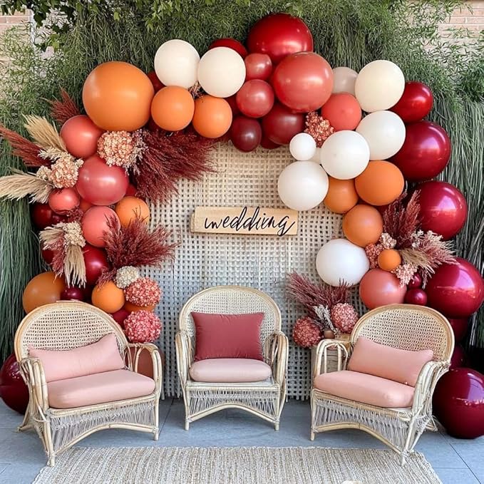 Orange Red Balloon Garland Double Stuffed Burgundy White Dusty Pink Balloon Arch Kit Balloons for Happy Birthday Wedding Baby Shower Bridal Shower Engagement Backdrop Party Decorations