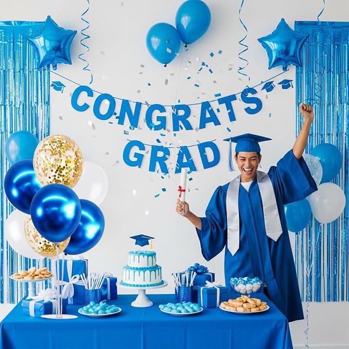 TONIFUL 4 Set White Blue Gold Balloon Centerpieces for Table,Balloon Bouquet Kit for Retirement,Baby Boy Baptism Party,Class of 2026 Graduation Decoration,Birthday Decorations