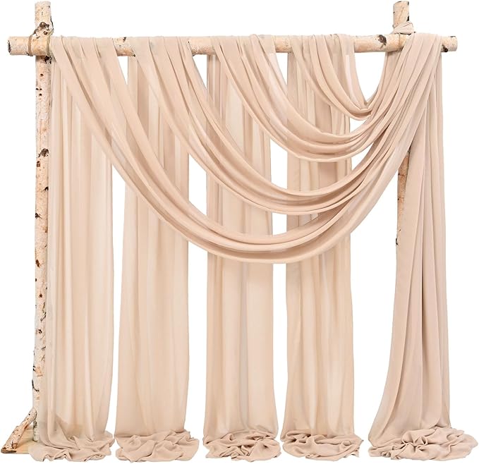 Wedding Arch Draping Fabric,8 Panels 28" x20ft Nude Wedding Arch Drapes for Ceremony Chiffon Fabric Drapes Arbor Drapery Wedding Arch Decorations for Reception Sheer Backdrop Curtains for Party Swag