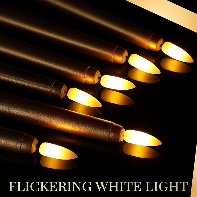 Macarrie 24 Packs Flameless Taper Candles Battery Operated Fake 11 Inch Long Candlelight LED Flameless Candlesticks Flickering Tapered for Summer Fall Wedding(Gold)