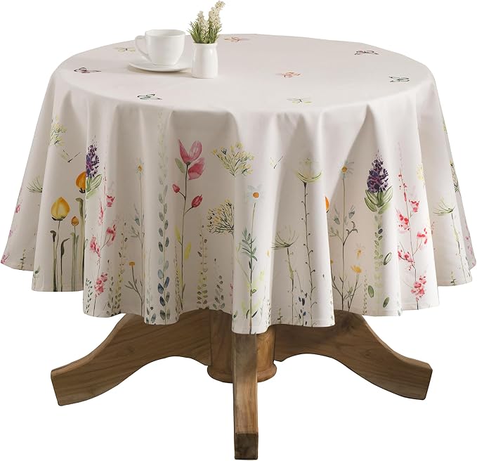 Maison d' Hermine Table Cloth Round Table 100% Cotton 69 Round Inches Tablecloth Reusable Decorative for Dining Kitchen Room Farmhouse Party Home Hotel Restaurant Spring Summer - Botanical Fresh