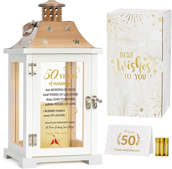 50th Wedding Anniversary Lantern, Happy 50 Years Anniversary Ideas Gift for Couple Parents Grandarents, Unique Marriage Keepsake Decoration for Wife Husband Friends Him Her