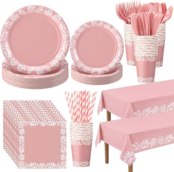 Vesici 452 Pcs Pink Cielito Lindo Party Decoration Platos De Barro Mexicanos Fiesta Paper Plates Mexican Napkins Tablecloth Talavera Tableware Set Cinco De Mayo Baby Shower Wedding Supplies, Serve 50