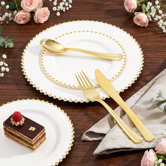 Supernal 360pcs Gold Plastic Silverware Heavy Duty Disposable Cutlery Gold flatware Sets Include 120 Forks, 120 Knives, 120 Spoons, Suitable for Party, Birthday, Wedding | Disposable Flatware Gold Plastic Utensils for bulk catering wedding banquet Upsc...