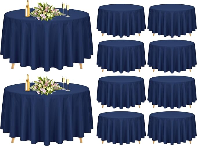 Pesonlook 10 Pack 120 Inch Navy Blue Round Table Cloths, Premium Polyester Round Tablecloth Wrinkle Resistant Washable Table Cover for Wedding, Party, Dining,Banquet,Buffet