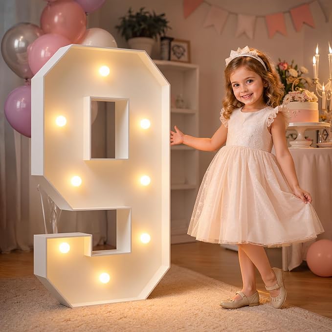 imprsv 3FT Marquee Numbers, Light Up Numbers for 9th 90th Birthday Decorations Anniversary Party Decor, Number 9 Light Up Number, Pre-Cut Foam Board Kit