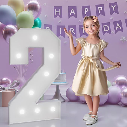 Number 2 Marquee Numbers 3 Feet Tall, 2nd Birthday Decorations for Girls Boys, 2 Light Up Number for Party Large 2 Light Up Sign for Birthday Anniversary Decor
