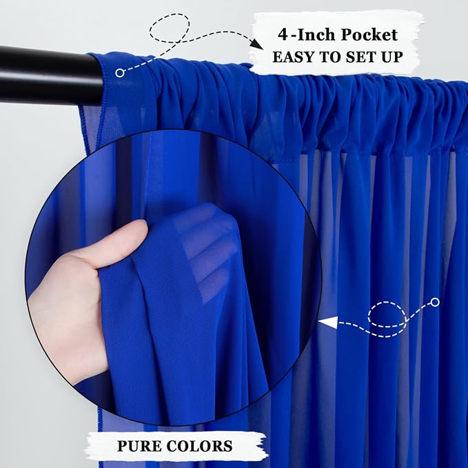 DUOBAO Royal Blue 5x20ft Chiffon Drapes | 6pc Elegant Sheer Wedding Backdrop Curtains | Perfect for Tent, Banquet Hall, and Photography