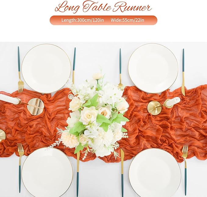 10 Pack Orange Cheesecloth Table Runner 10FT Boho Romantic Gauze Table Runner 20 x 120 Inch Rustic Sheer Runner for Wedding Party Bridal Shower Thanksgiving Christmas Decoration