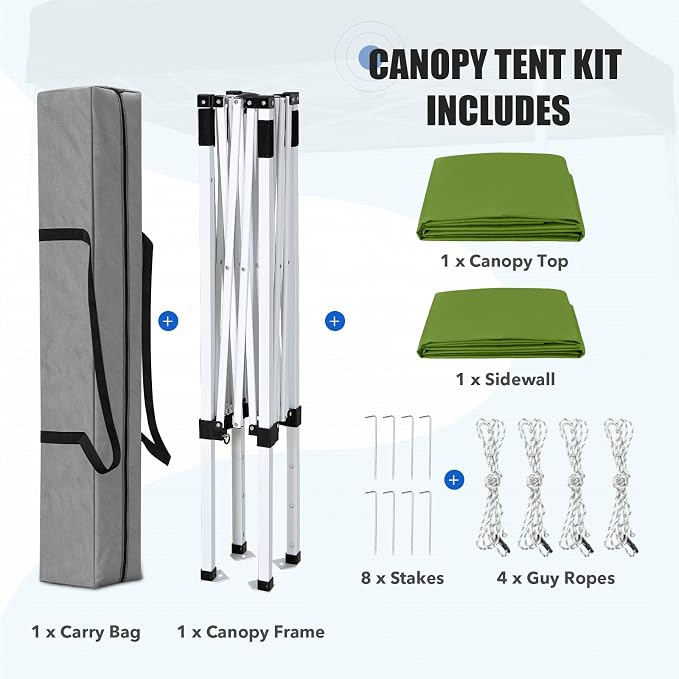 EAGLE PEAK Pop up Canopy 5x5, Outdoor Portable Canopy Tent with One Removable Sunwall, Carry Bag Included, Grass Green