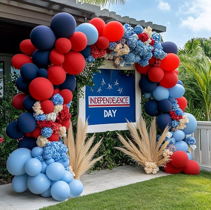 Navy Blue Red Balloon Garland Double Stuffed Macaron Blue Royal Red Balloon Premium Red Latex Balloon Arch Kit for Superhero Boys Birthday Baseball Theme Nautical Party Decorations