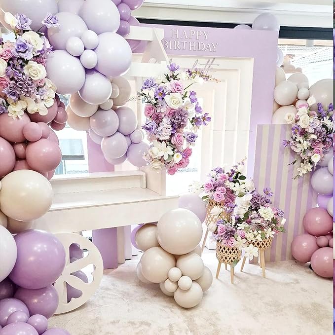 Light Purple Balloons Different Sizes, 18 12 10 5 Inch Double Stuffed Pastel Purple Balloons, Macaron Lavender Purples Balloon Arch for Boho Party, Baby Shower, Birthday, Weddings (LightPurple）