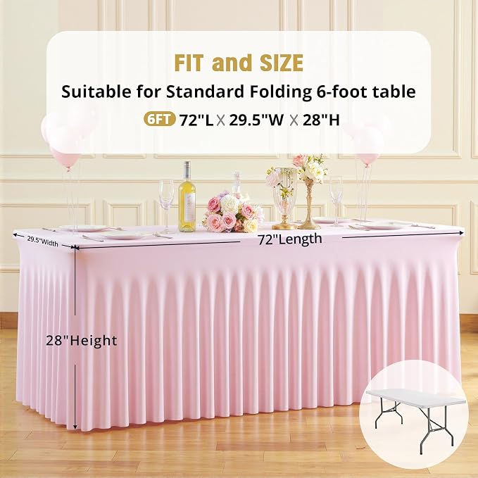 4 Pack Pink Spandex Tablecloths for Rectangle Tables 6 Foot Pink Stretch Table Cloth Rectangle 6ft Elastic Fitted Table Cover with Skirt for Wedding Baby Shower Girl Birthday Party Banquet Buffet