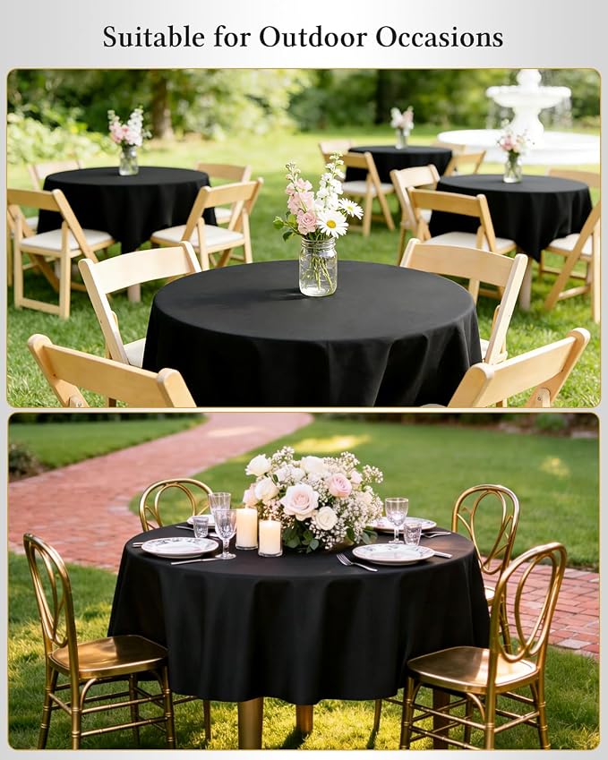 BESTVIP 6 Pack 60inch Black Round Polyester Tablecloths | Fits 20"-48" Tables | Fabric Washable Decorative Table Cover for Parties, Weddings, Holiday, Events, Restaurant