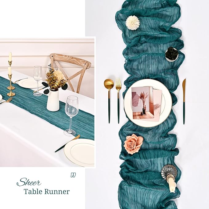 24 Pack Teal Cheesecloth Table Runner,Gauze Boho Long Cheese Cloth Table Runner 17x108 inch Rustic Table Runners for Wedding Party Bridal Shower Banquet Table Decorations