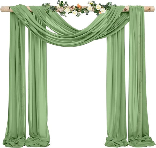 Wedding Arch Draping Fabric,1 Panel 28" x20ft Sage Green Wedding Arch Drapes for Ceremony Chiffon Fabric Drapes Arbor Drapery Wedding Arch Decorations for Reception Sheer Backdrop Curtains for Party