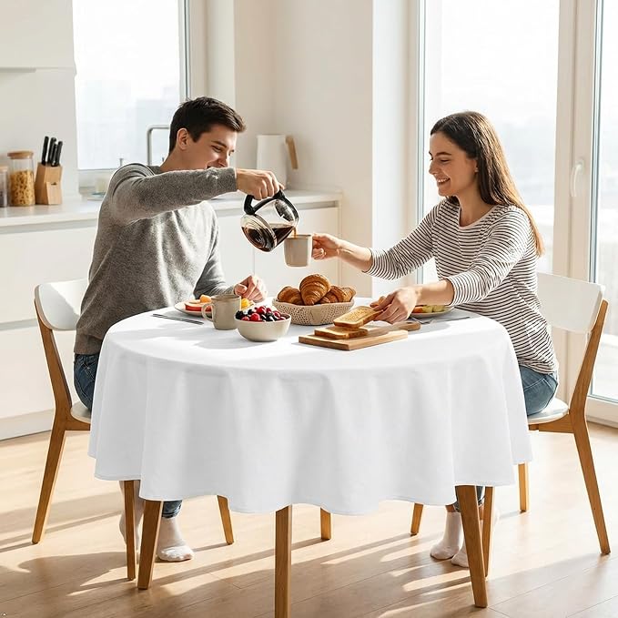 8 Packs Round Tablecloth 70 Inch White Table Cloth for Circle Tables, Washable Polyester Fabric Tablecloths, Wrinkle Resistant Table Cloth Round Cover for Wedding Party Banquet Dining