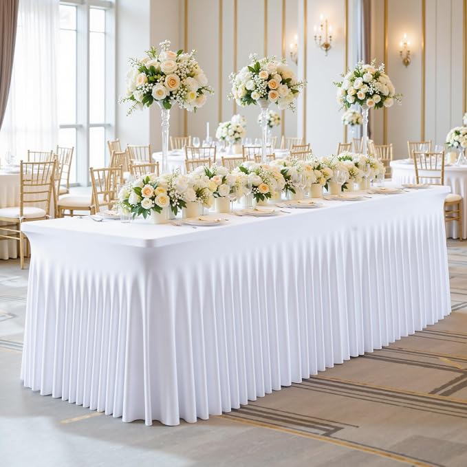 gogoparti 2 Pack Spandex White Fitted Table Cloth for 6ft Rectangle Tables White Stretch Tablecloth Table Covers Skirt Banquet Wrinkle Free Tablecloths for Parties Wedding