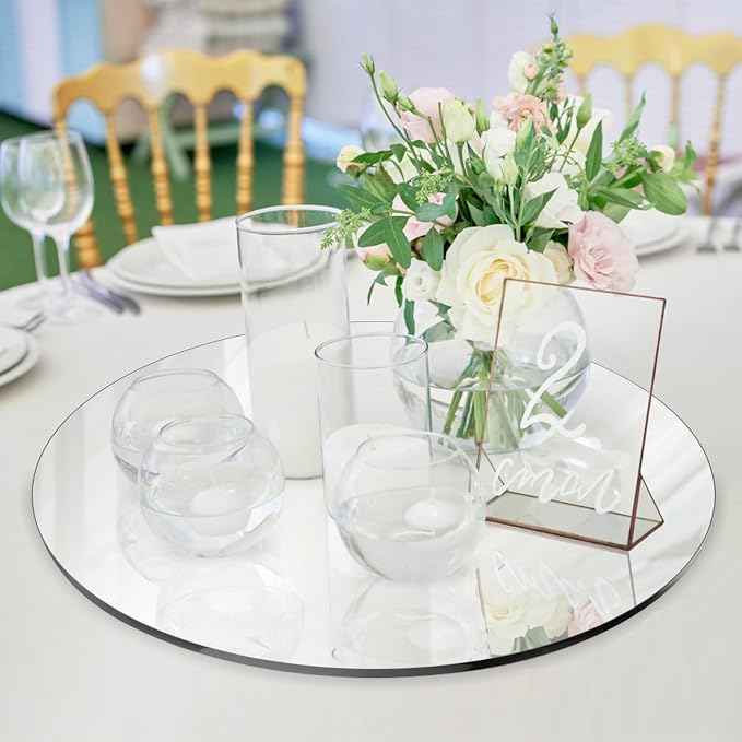 Seelenruhe 10" Round Mirrors for Centerpieces for Tables, Round Mirrors Trays Plates for Centerpieces, Wedding Decorations, Baby Shower Party, Christmas Decorations, 2mm, 12 PCS