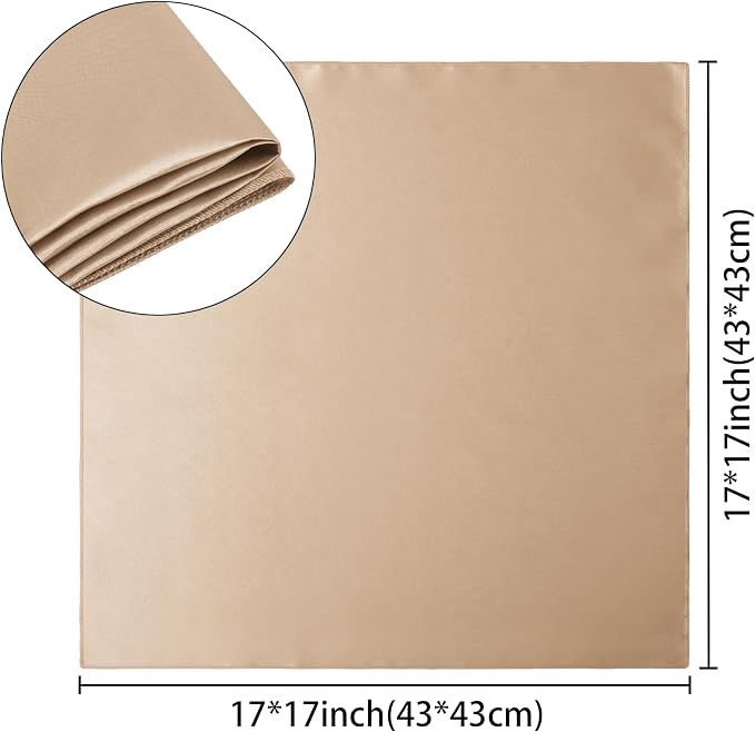 24 Pack Square Satin Dinner Napkins, 17x17 Inches Silky Soft Smooth Table Cloth Napkins for Restaurant Weddings Banquet Party Decoration, Taupe