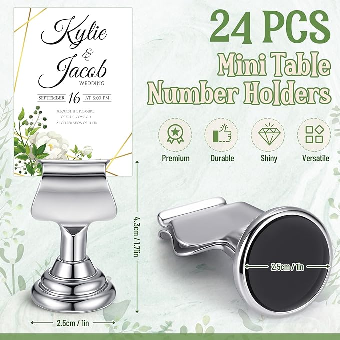 Kathfly 24 Pcs Wedding Table Number Holders 1.7 Inch Metal Silver Mini Place Card Holders Bulk Harp-clip Table Sign Stands Card Holder Display Picture Memo Notes Menu for Restaurants Birthday Decor