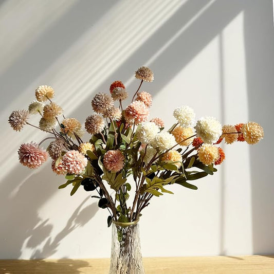 10pcs Faux Mixed Color Kiku Flowers, 5 Heads Each Stem & 4 Branches Eucalyptus Stems, Artificial Small Mini Chrysanthemum Flowers for Aesthetic Room Decor, Floral Arrangements Centerpiece