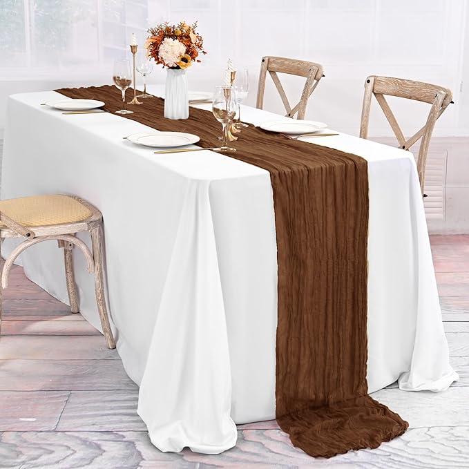 10 Pack Brown Table Runner 10Ft Cheesecloth Table Runner Boho Gauze Cheese Cloth Table Runners Romantic Long Sheer Fabric Table Runners for Wedding Party Bridal Shower