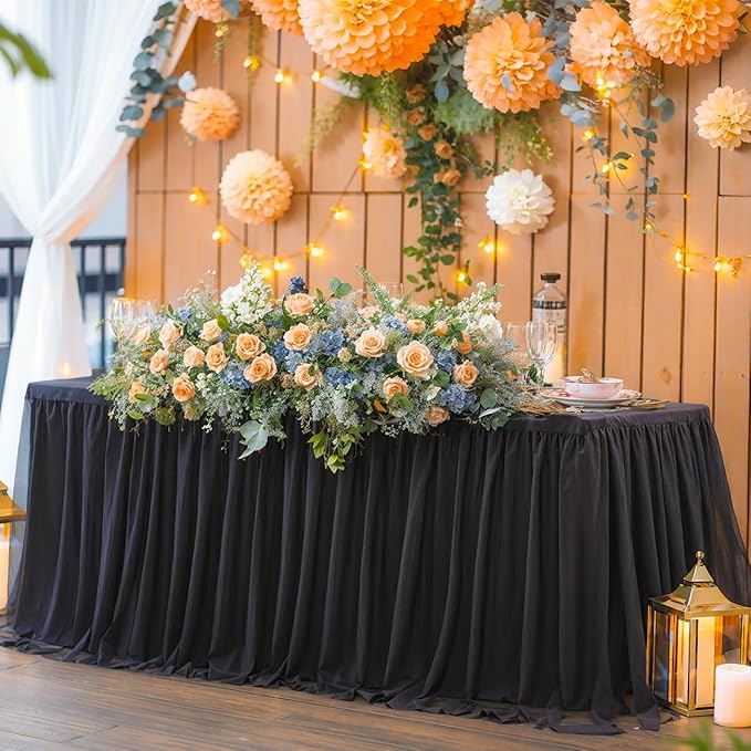 Black Fitted Tulle Tablecloths for 6 Foot Rectangle Tables, Black Tulle Table Skirt Table Cover 6 Foot Desk Skirt Wedding Banquet Elastic Stretch Tablecloth